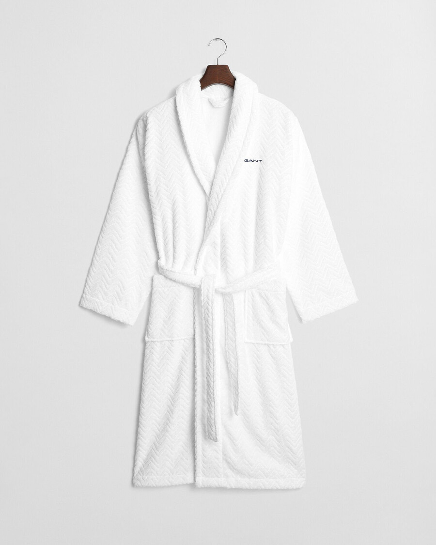 halat jacquard cu model herringbone - alb