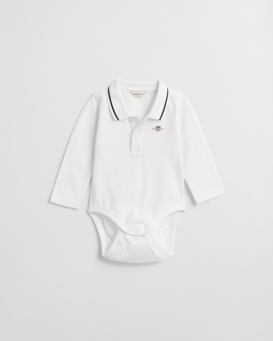 body cu mânecă lungă din piqué baby shield - alb
