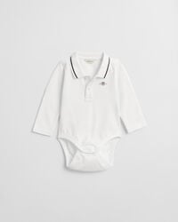 body cu mânecă lungă din piqué baby shield - alb