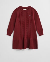 rochie din bumbac tricotată cu împletituri pentru fete - roșu cu pliuri