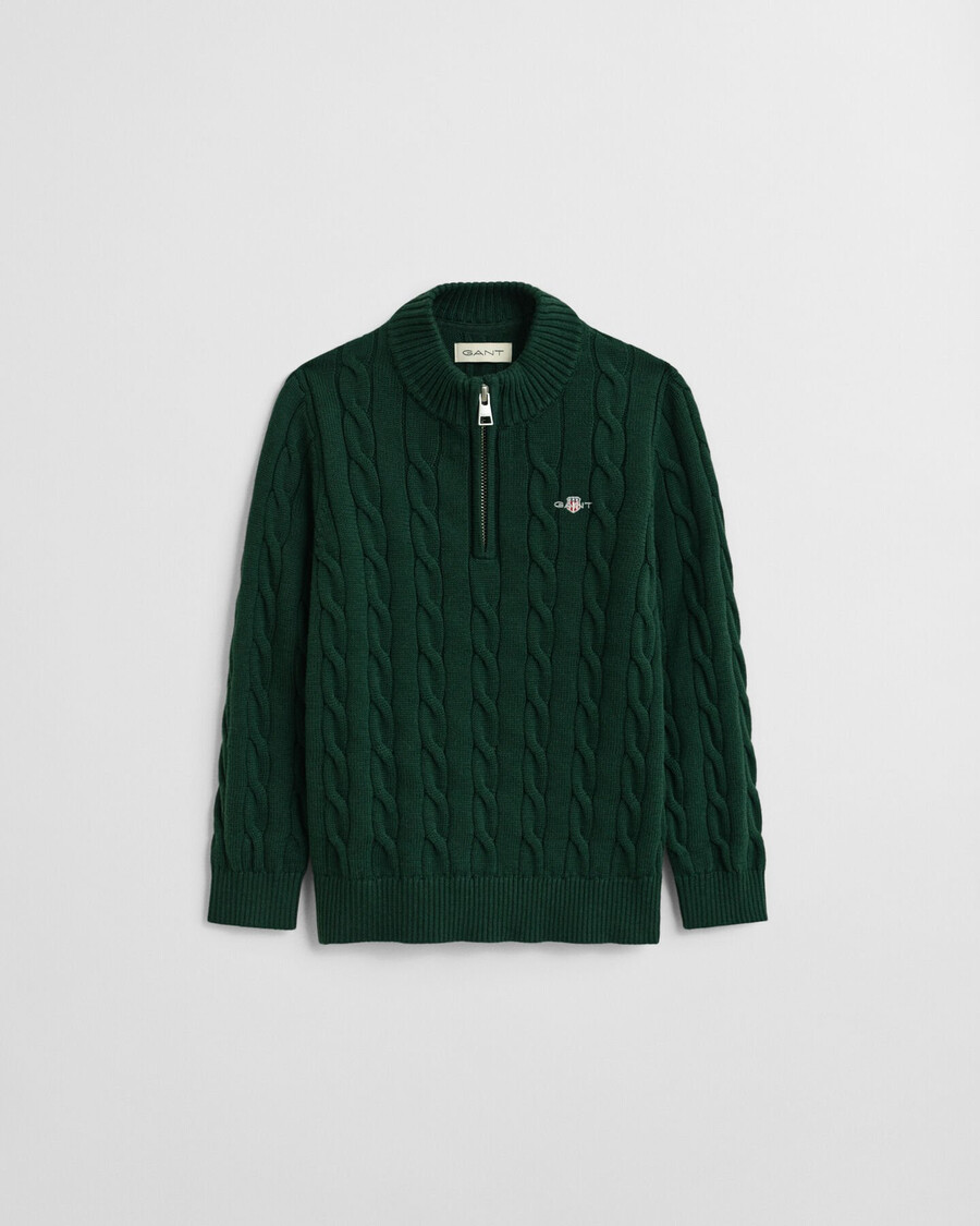 pulover cu fermoar pe jumătate din bumbac și împletitură pentru copii - verde tartan