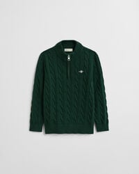 pulover cu fermoar pe jumătate din bumbac și împletitură pentru copii - verde tartan