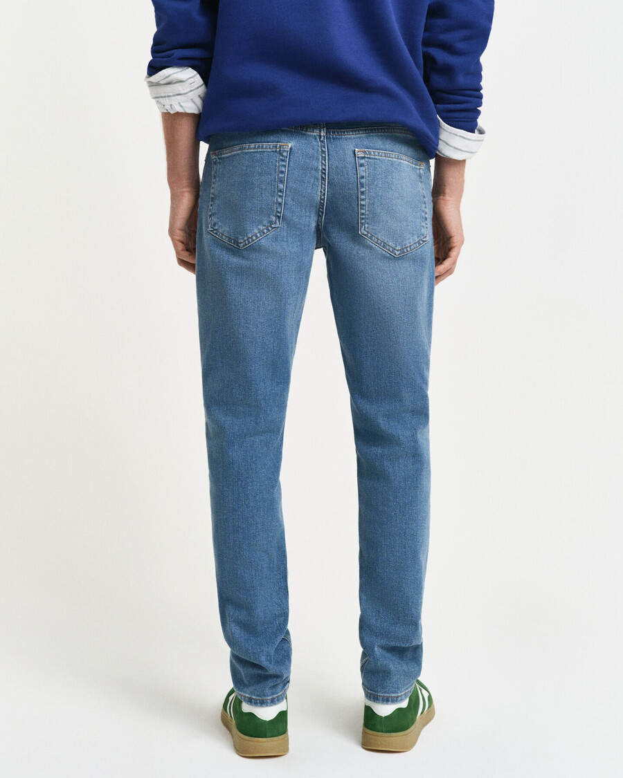blugi slim fit - albastru mediu uzați