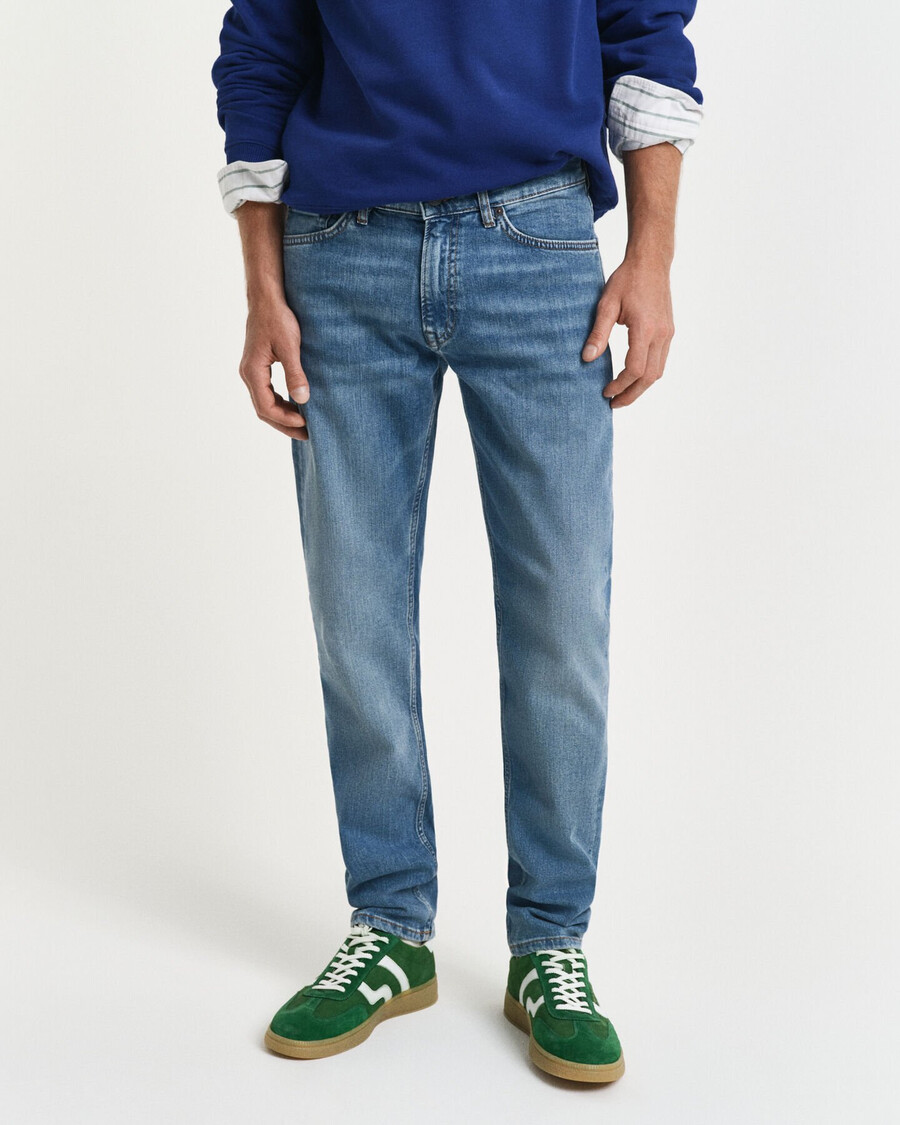 blugi slim fit - albastru mediu uzați
