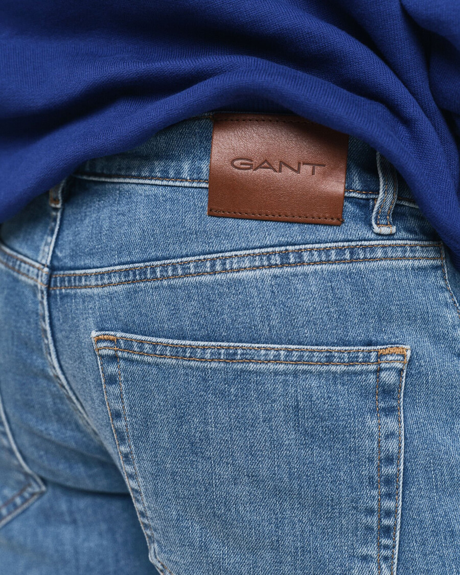blugi slim fit - albastru mediu uzați