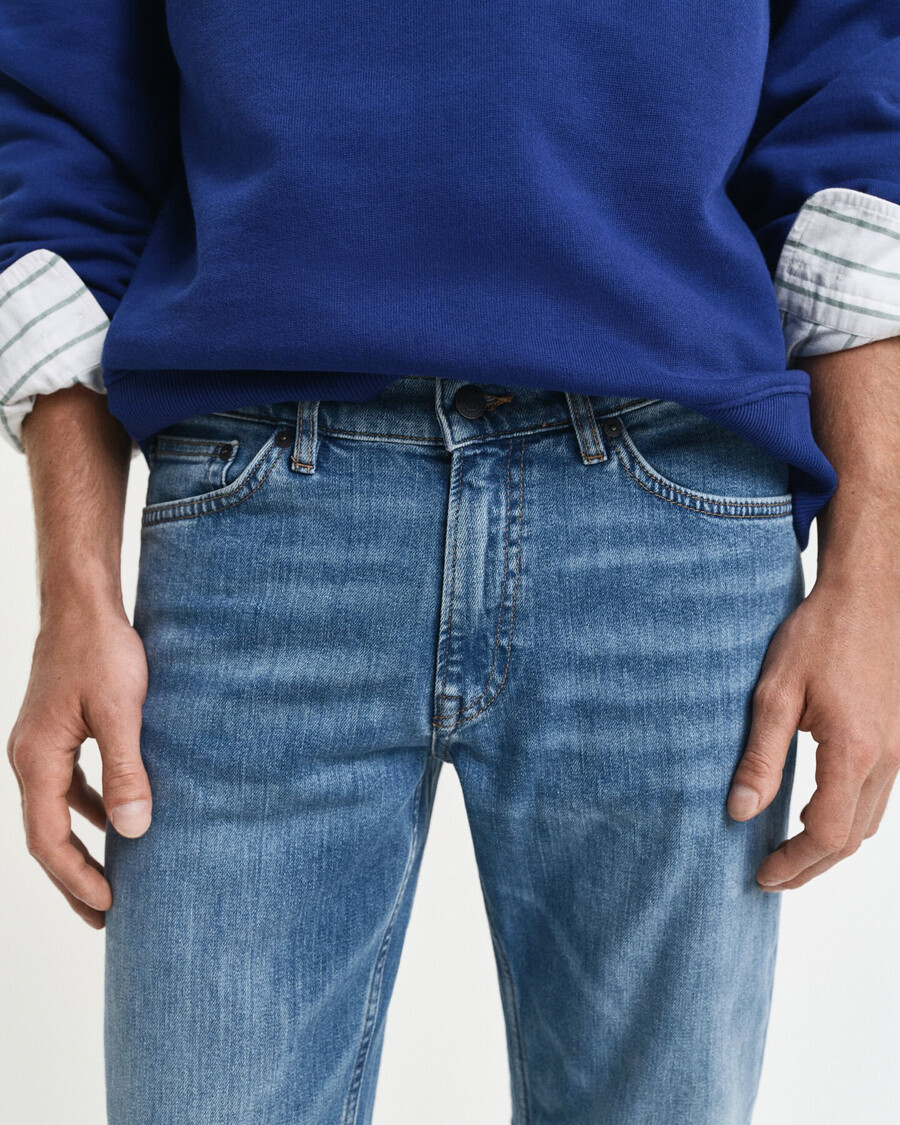 blugi slim fit - albastru mediu uzați