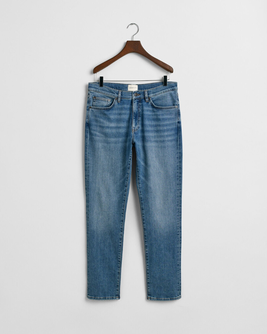 blugi slim fit - albastru mediu uzați