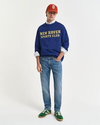 blugi slim fit - albastru mediu uzați