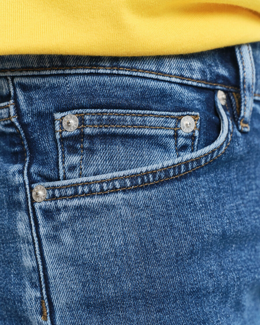 blugi slim fit clean wash - albastru mediu vintage