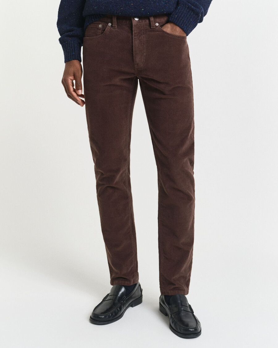 blugi din catifea reiată slim fit - maro intens