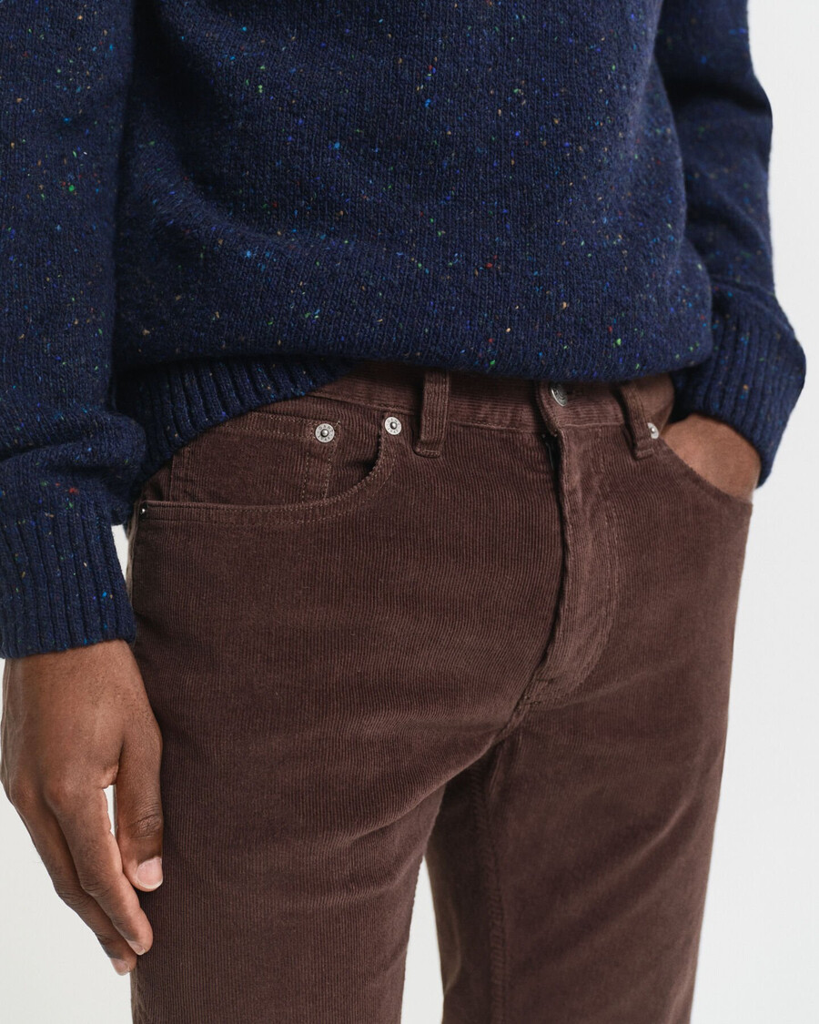 blugi din catifea reiată slim fit - maro intens
