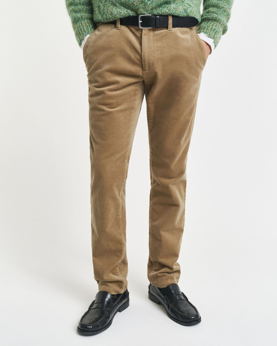pantaloni chino din catifea reiată slim fit - taupe deschis