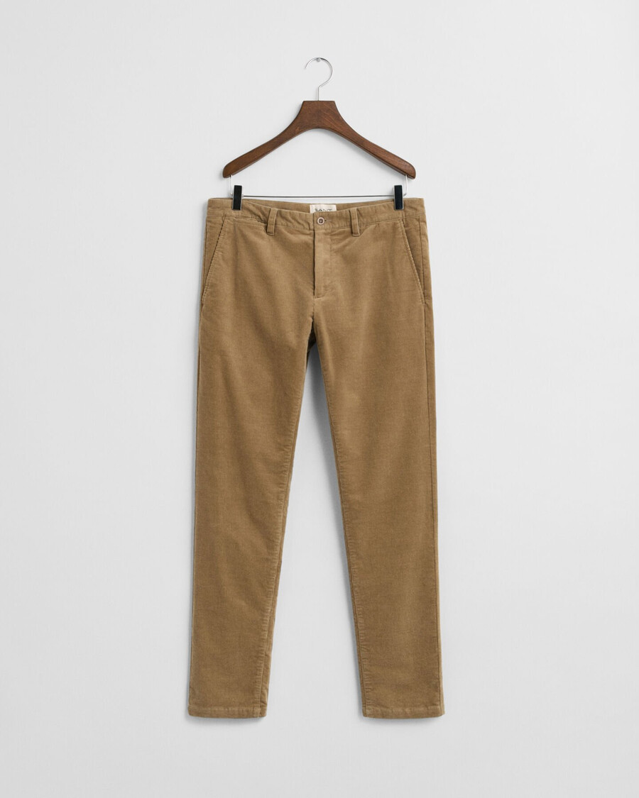 pantaloni chino din catifea reiată slim fit - taupe deschis