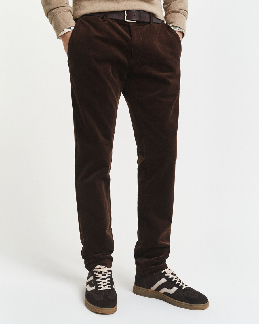 pantaloni chino din catifea reiată slim fit - maro intens