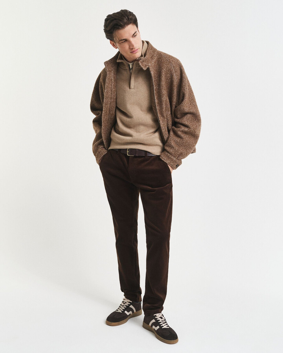 pantaloni chino din catifea reiată slim fit - maro intens