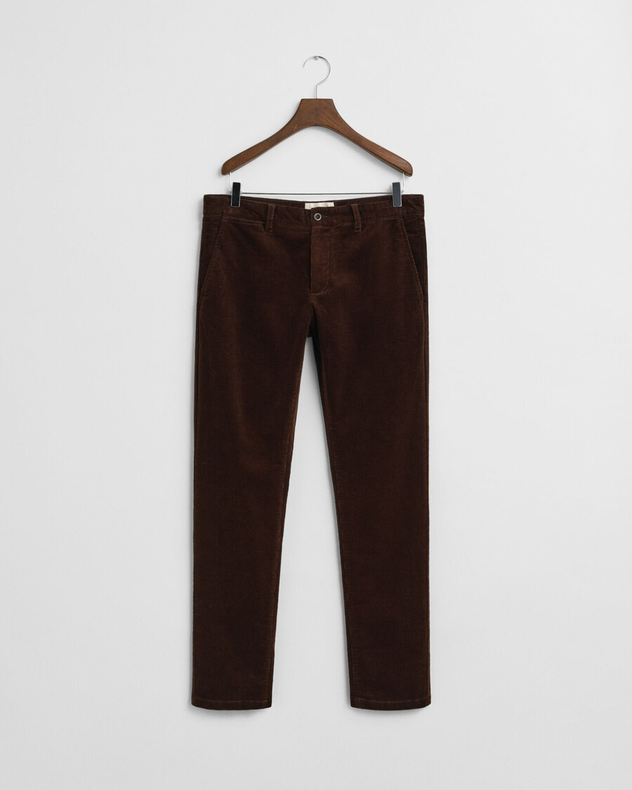 pantaloni chino din catifea reiată slim fit - maro intens