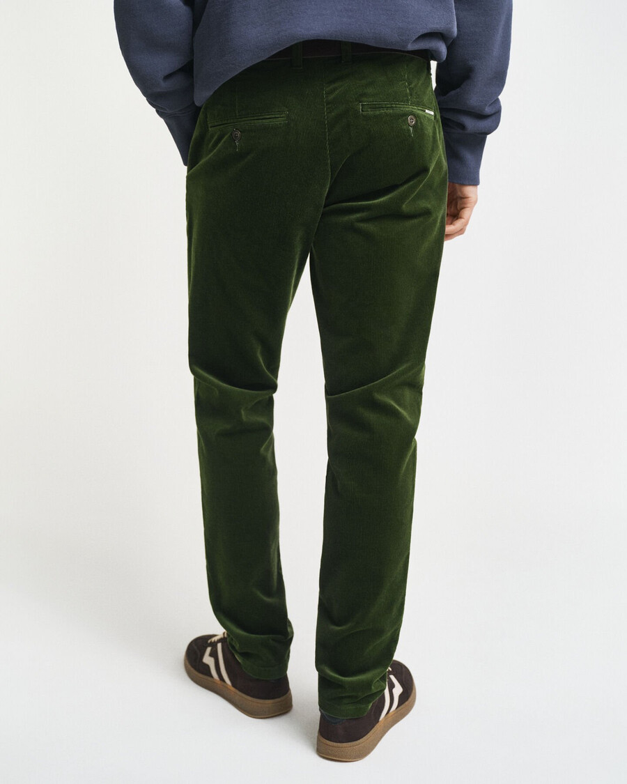 pantaloni chino din catifea reiată slim fit - verde țăran