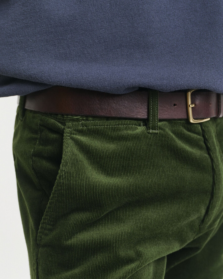 pantaloni chino din catifea reiată slim fit - verde țăran