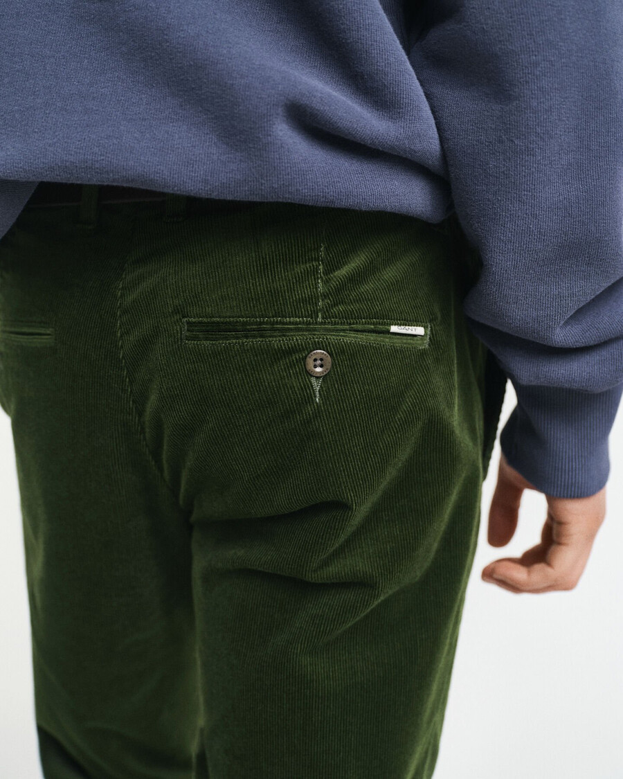 pantaloni chino din catifea reiată slim fit - verde țăran