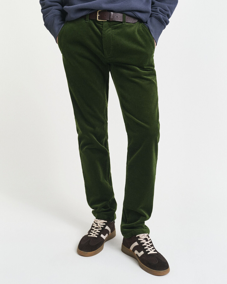 pantaloni chino din catifea reiată slim fit - verde țăran