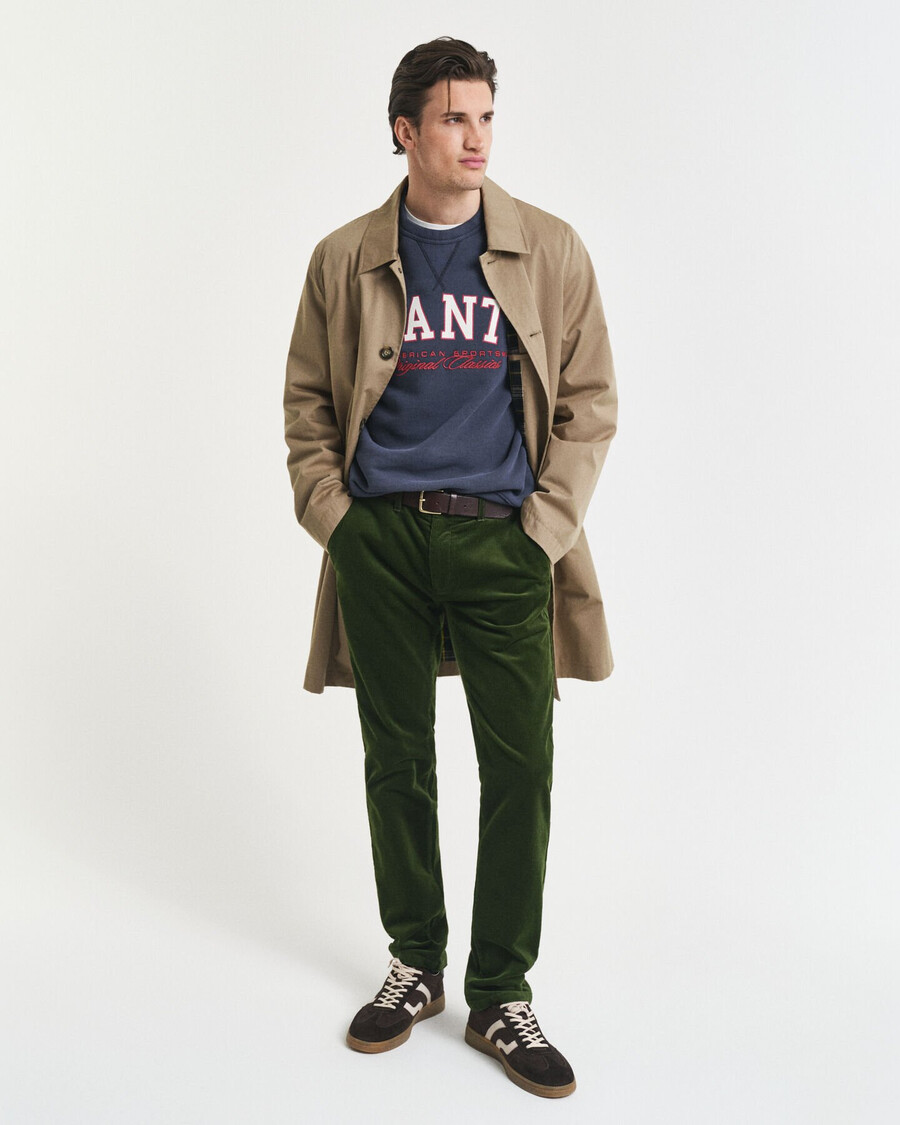 pantaloni chino din catifea reiată slim fit - verde țăran