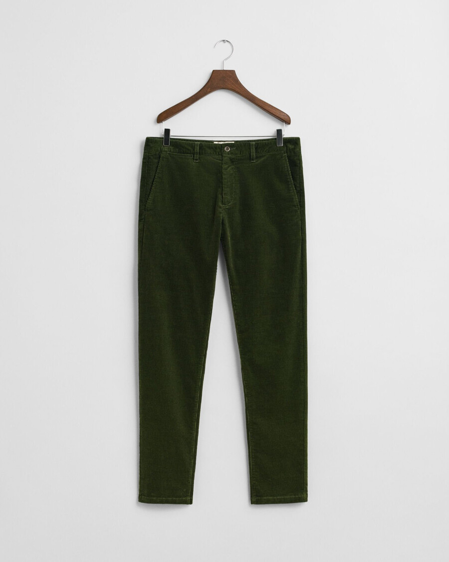 pantaloni chino din catifea reiată slim fit - verde țăran