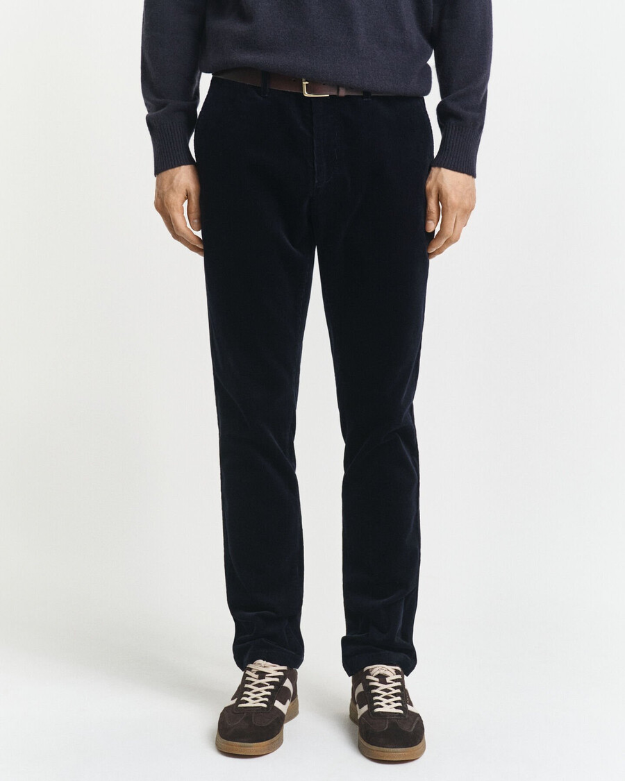 pantaloni chino din catifea reiată slim fit - albastru seară