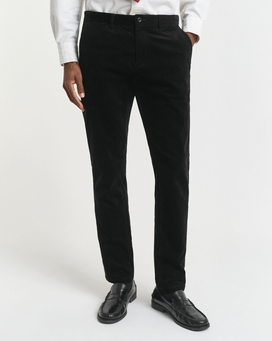 pantaloni chino din catifea reiată slim fit - negru