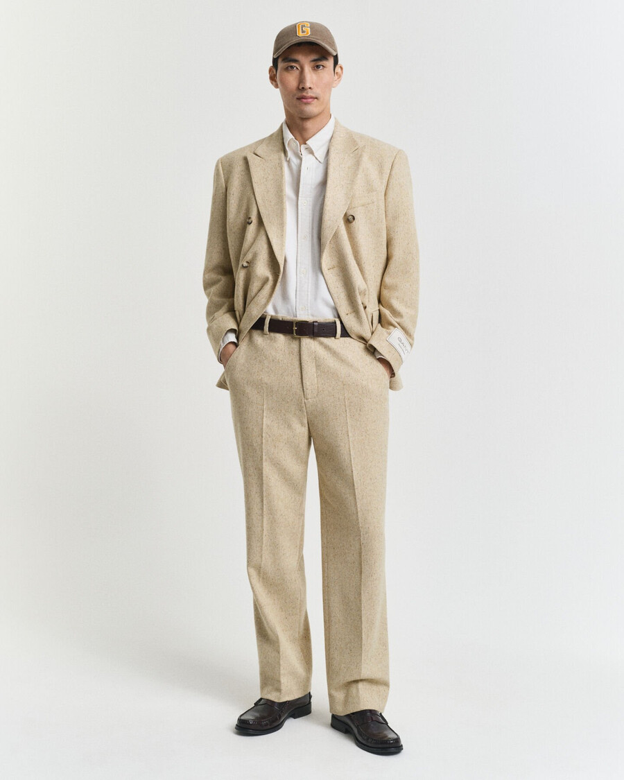 pantaloni de costum nepps cu model herringbone croială relaxată - bej concreți