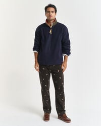 pantaloni din catifea reiată cu croială dreaptă brodați - verde mușchi închis