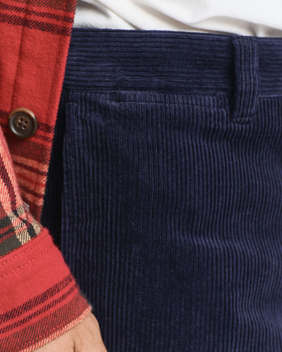 pantaloni din catifea reiată croială regulată - albastru seară