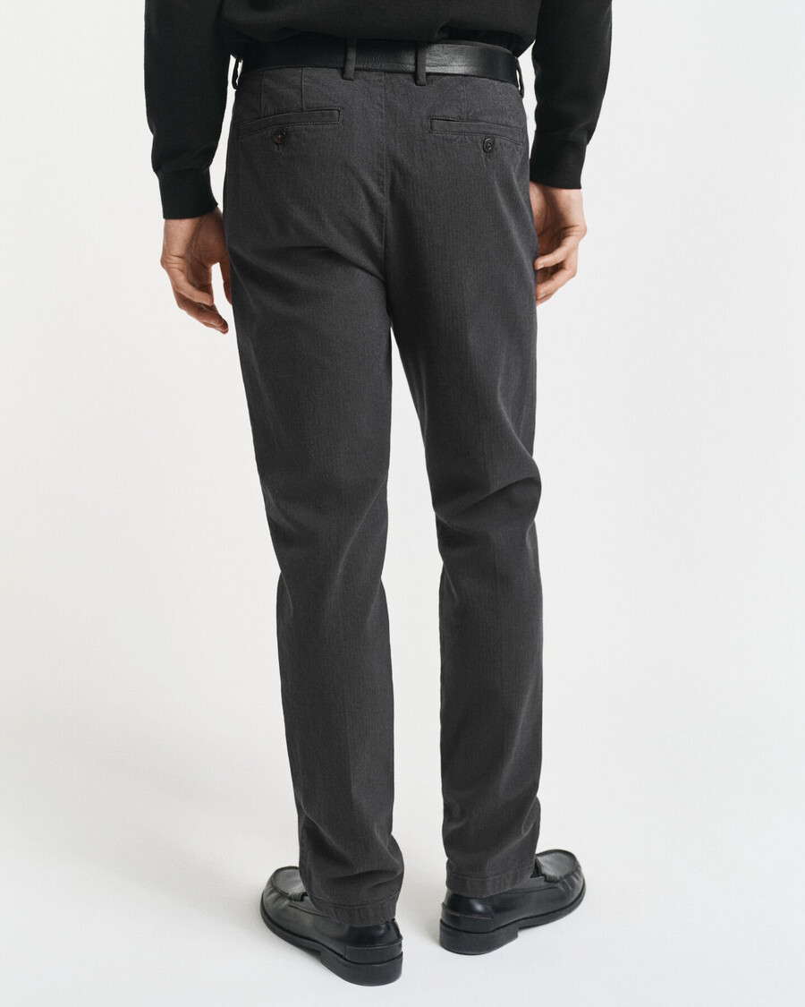 pantaloni slim fit din bumbac cu model herringbone - antracit