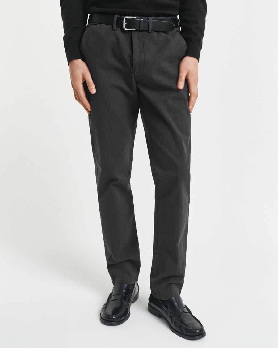 pantaloni slim fit din bumbac cu model herringbone - antracit