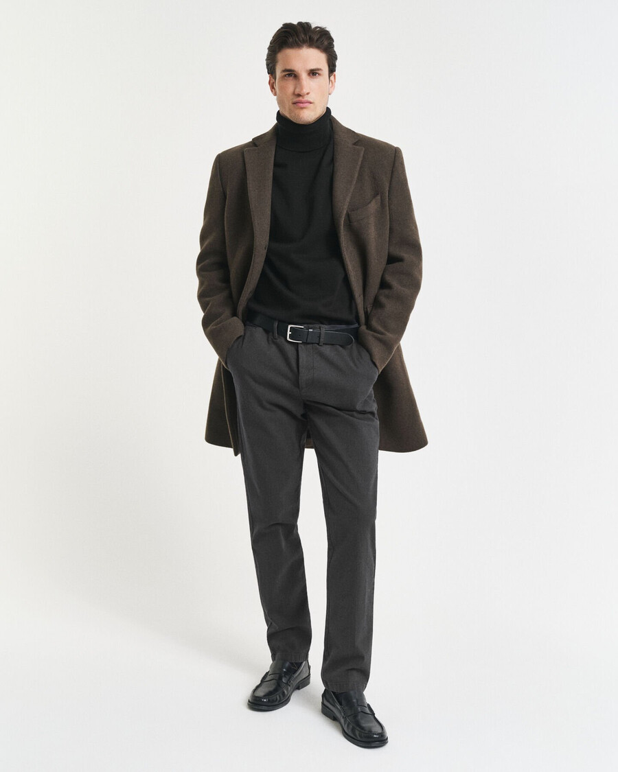 pantaloni slim fit din bumbac cu model herringbone - antracit