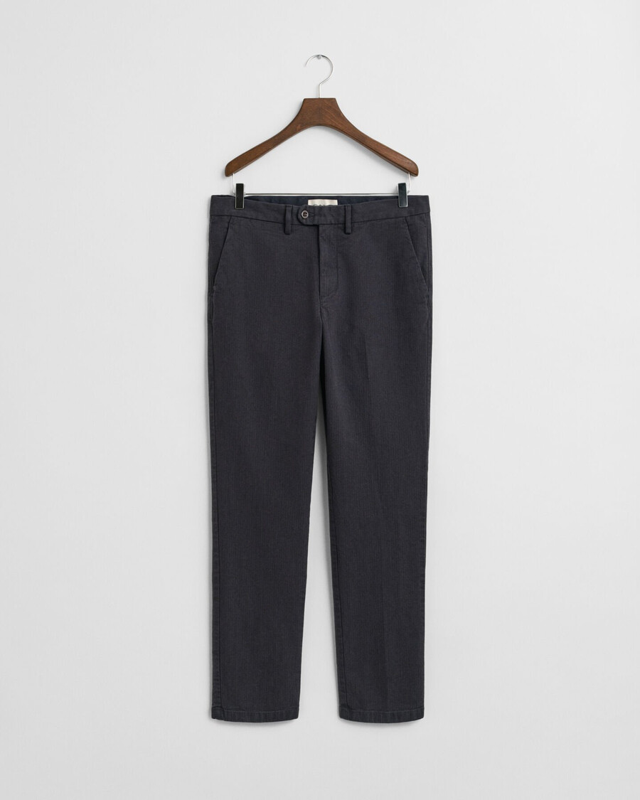pantaloni slim fit din bumbac cu model herringbone - antracit
