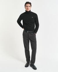 pantaloni slim fit din bumbac cu model herringbone - antracit