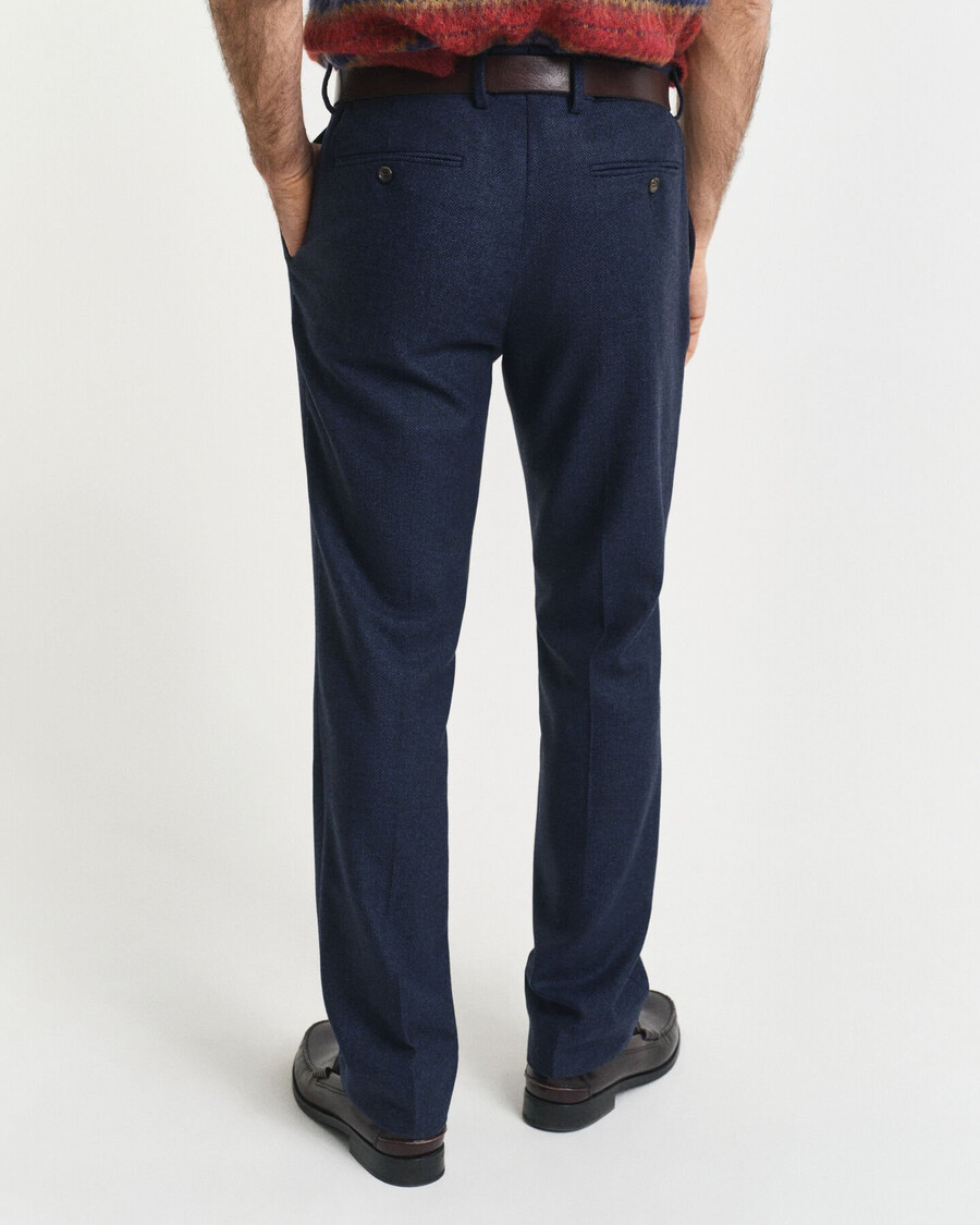 pantaloni de costum slim fit din flanel cu model herringbone - albastru seară