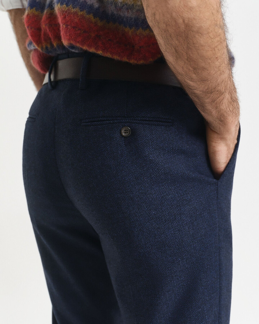 pantaloni de costum slim fit din flanel cu model herringbone - albastru seară