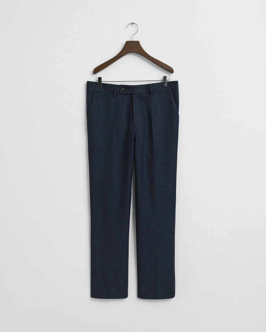 pantaloni de costum slim fit din flanel cu model herringbone - albastru seară