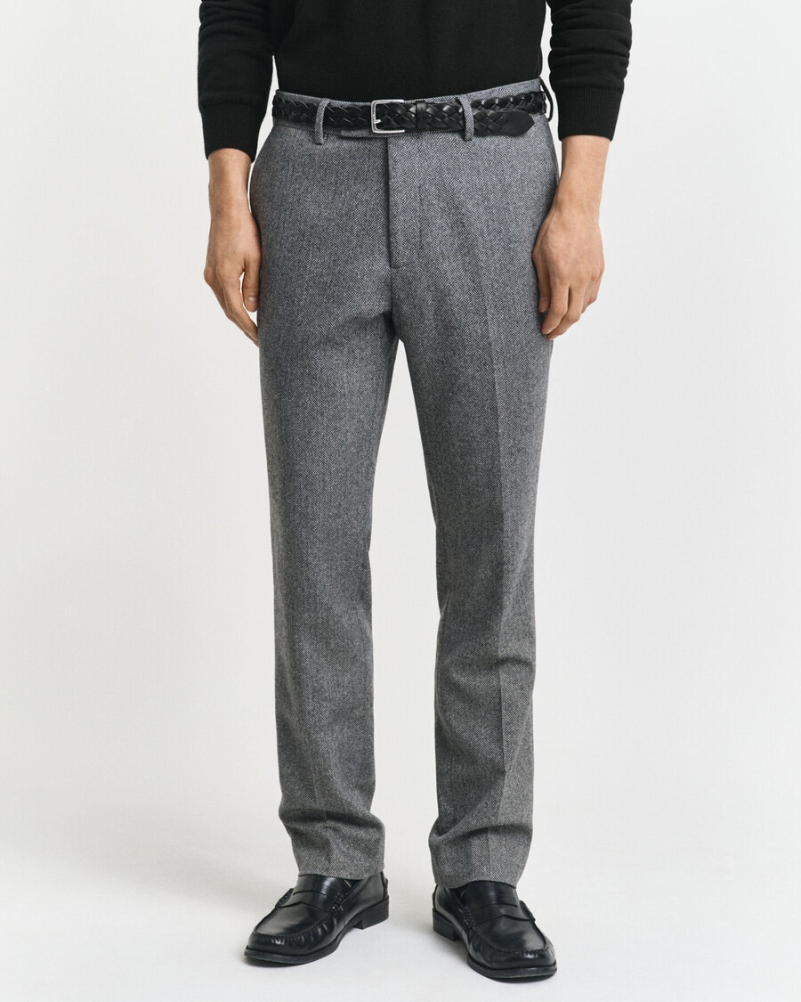pantaloni de costum slim fit din flanel cu model herringbone - antracit melange