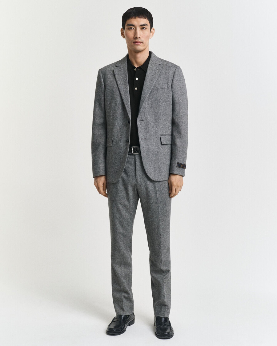 pantaloni de costum slim fit din flanel cu model herringbone - antracit melange
