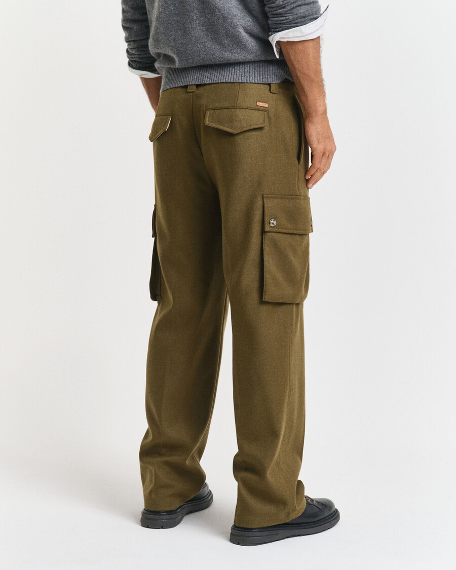 pantaloni cargo din amestec de lână croială relaxată - verde mușchi