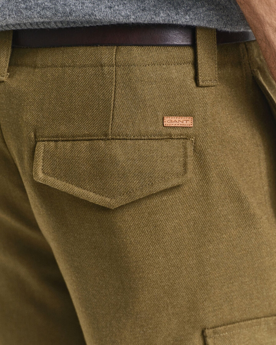 pantaloni cargo din amestec de lână croială relaxată - verde mușchi