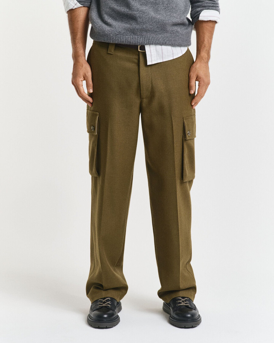 pantaloni cargo din amestec de lână croială relaxată - verde mușchi