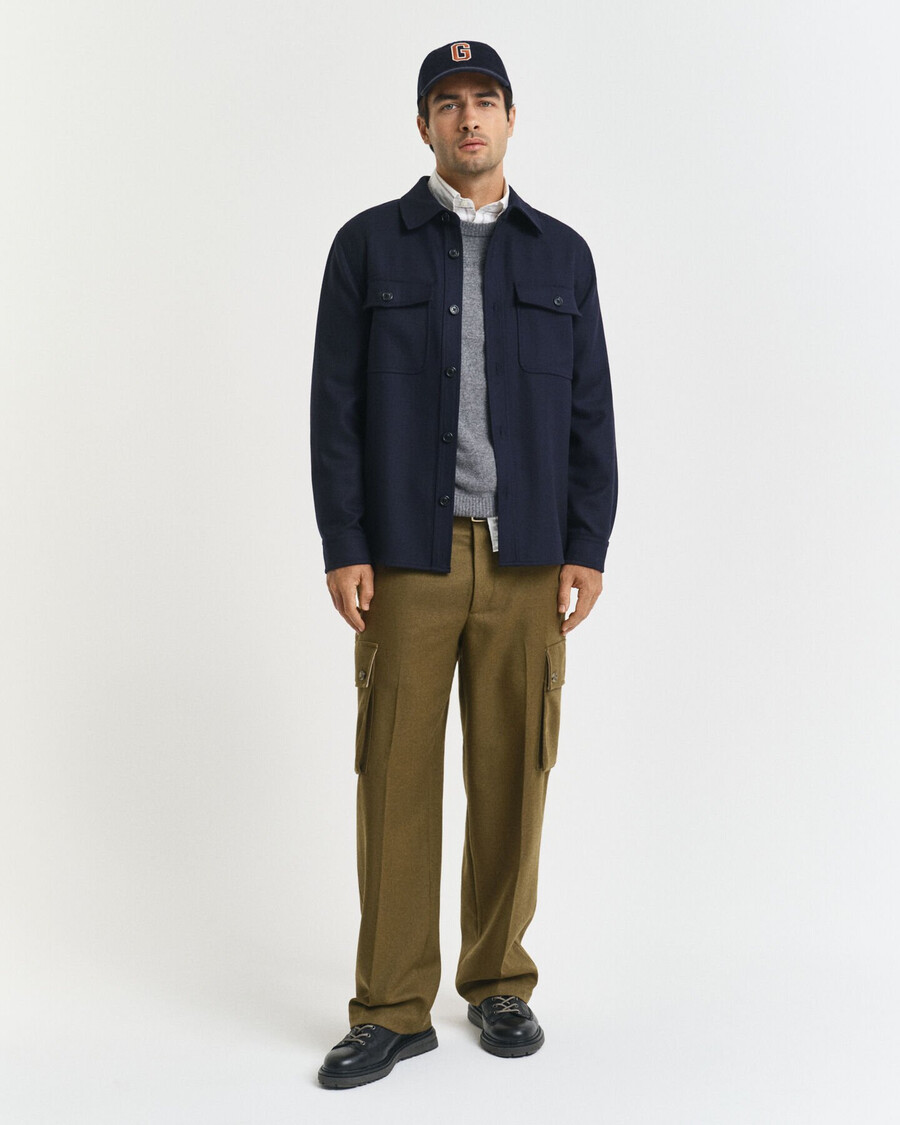 pantaloni cargo din amestec de lână croială relaxată - verde mușchi