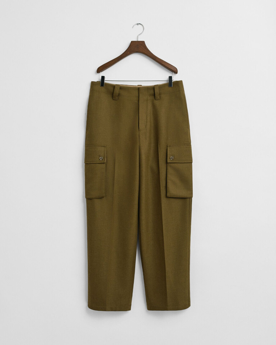 pantaloni cargo din amestec de lână croială relaxată - verde mușchi