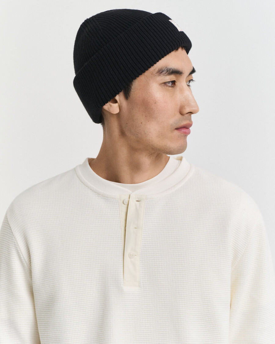 tricou henley cu mânecă lungă și textură waffle - crem