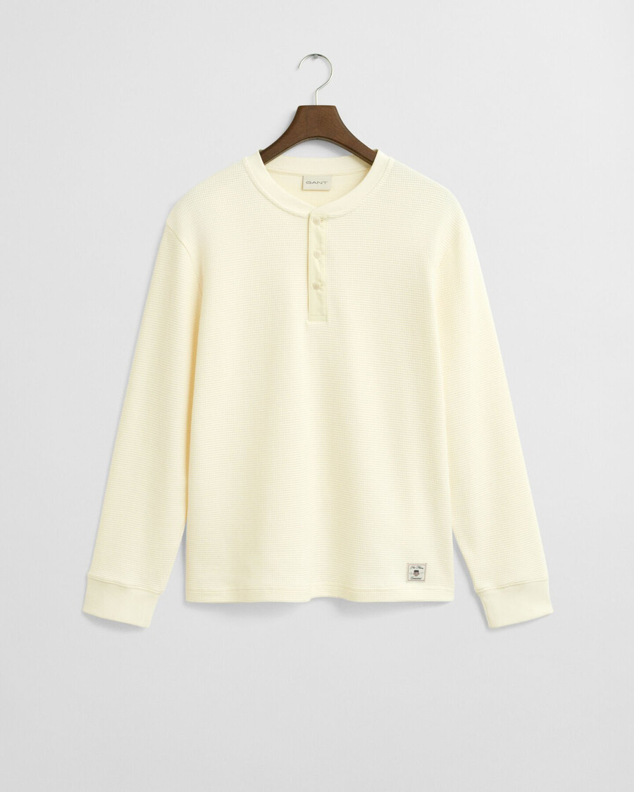 tricou henley cu mânecă lungă și textură waffle - crem
