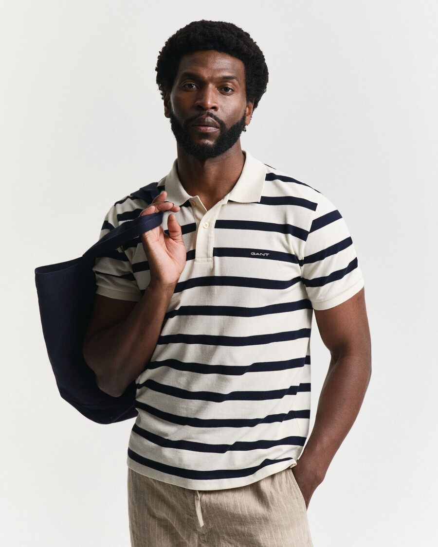 tricou polo cu dungi - crem