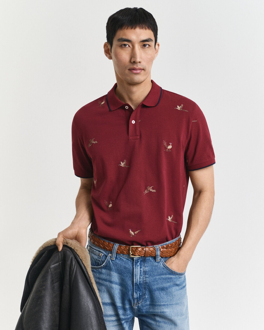 tricou polo brodat - roșu plin